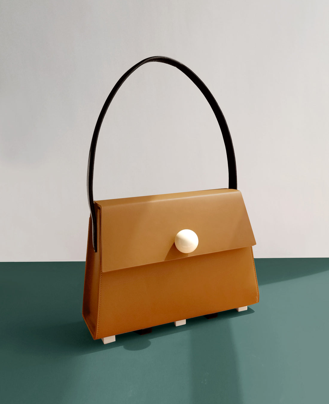 Long Trapezoid Top Handle Satchel Bag • Brown