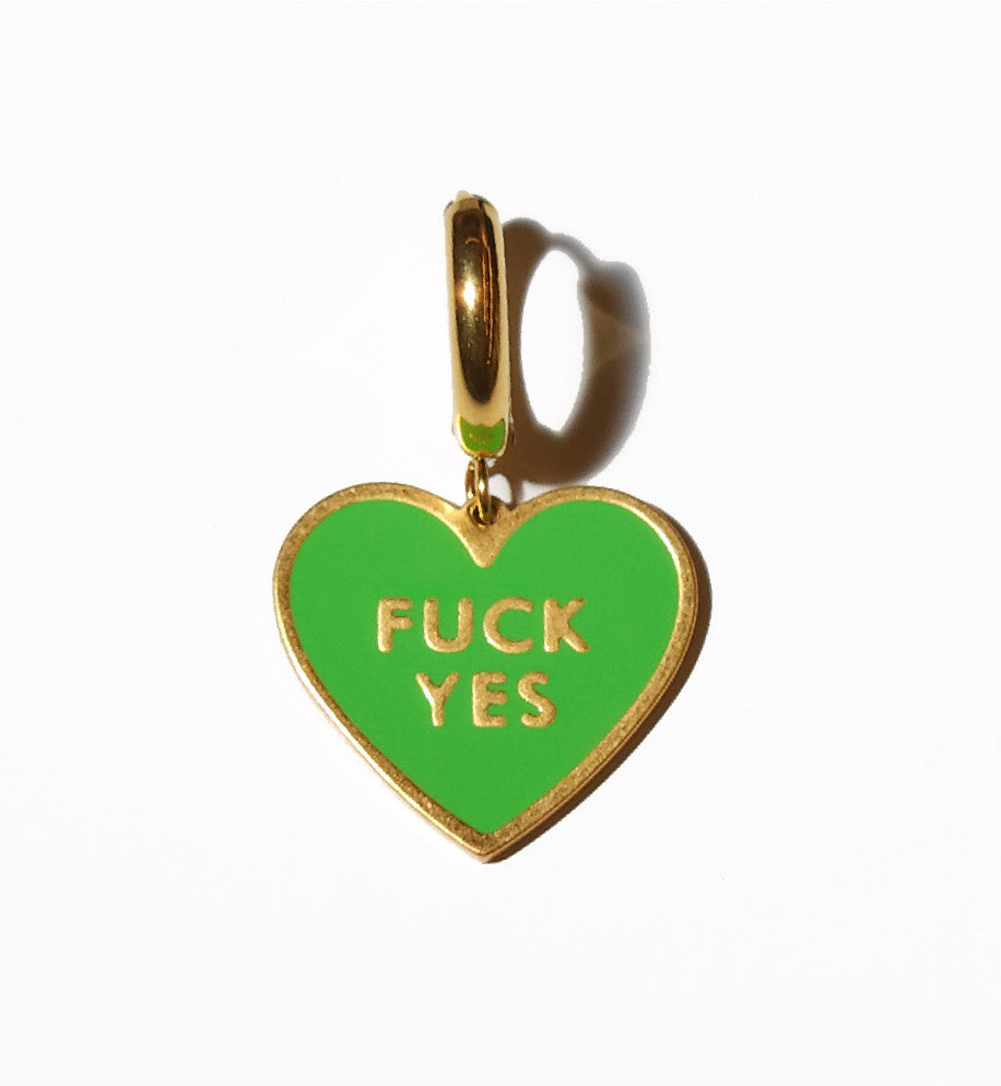 Fuck Yes Earring • Bright Green / Reversible