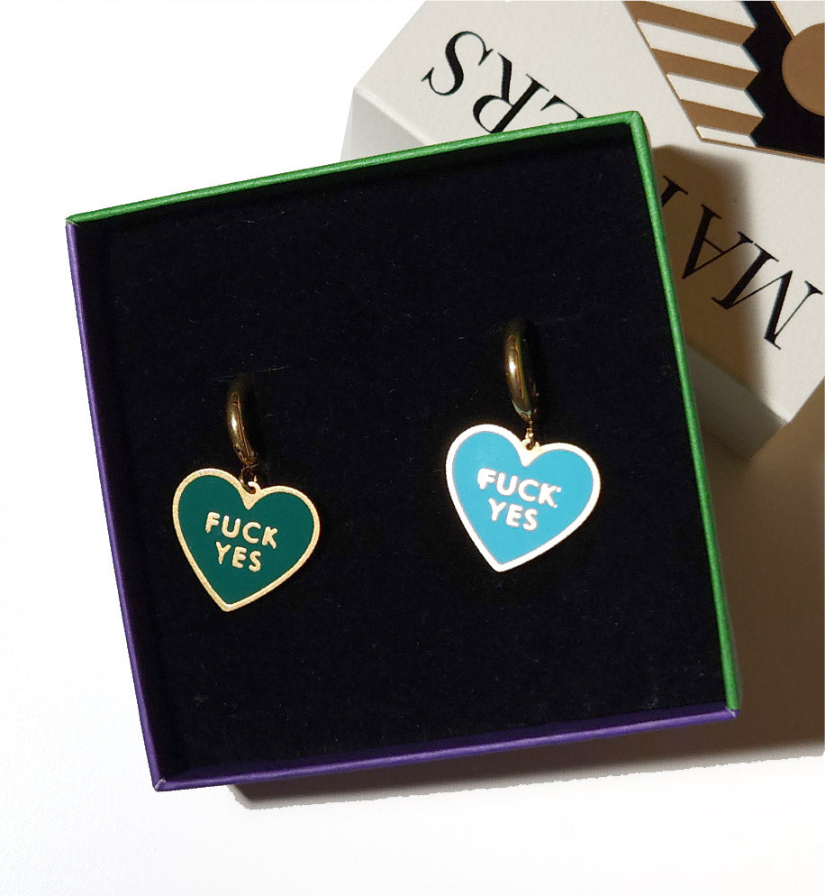 Fuck Yes Earring • Forest Green / Reversible