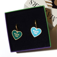 Fuck Yes Earring • Forest Green / Reversible