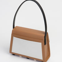 Long Trapezoid Top Handle Satchel Bag • Brown