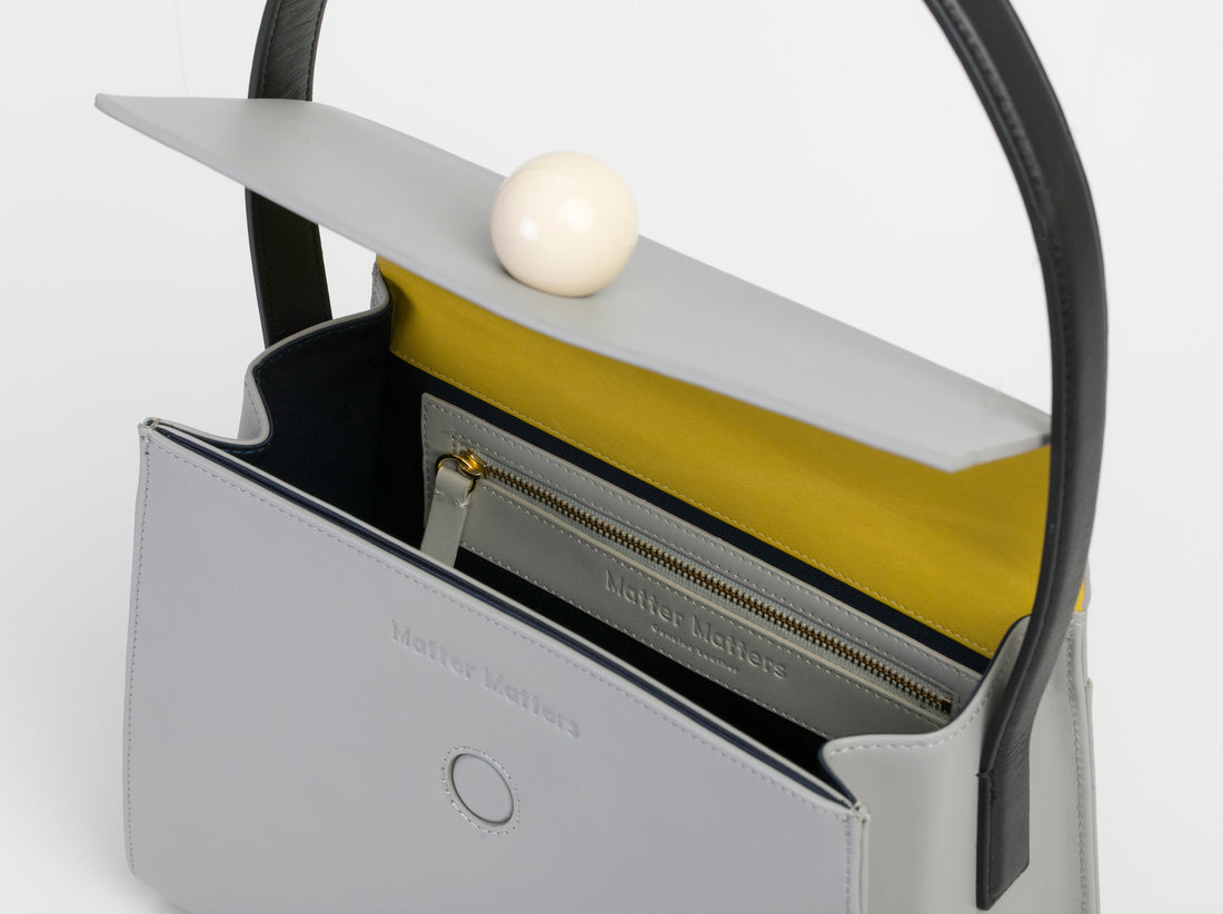 Long Trapezoid Top Handle Satchel Bag • Grey
