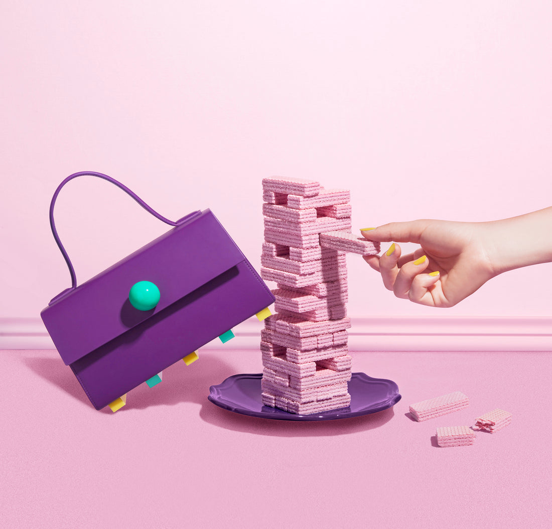 Mini Trapezoid Satchel Bag with Strap • Purple