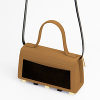 Mini Trapezoid Satchel Bag with Strap • Brown