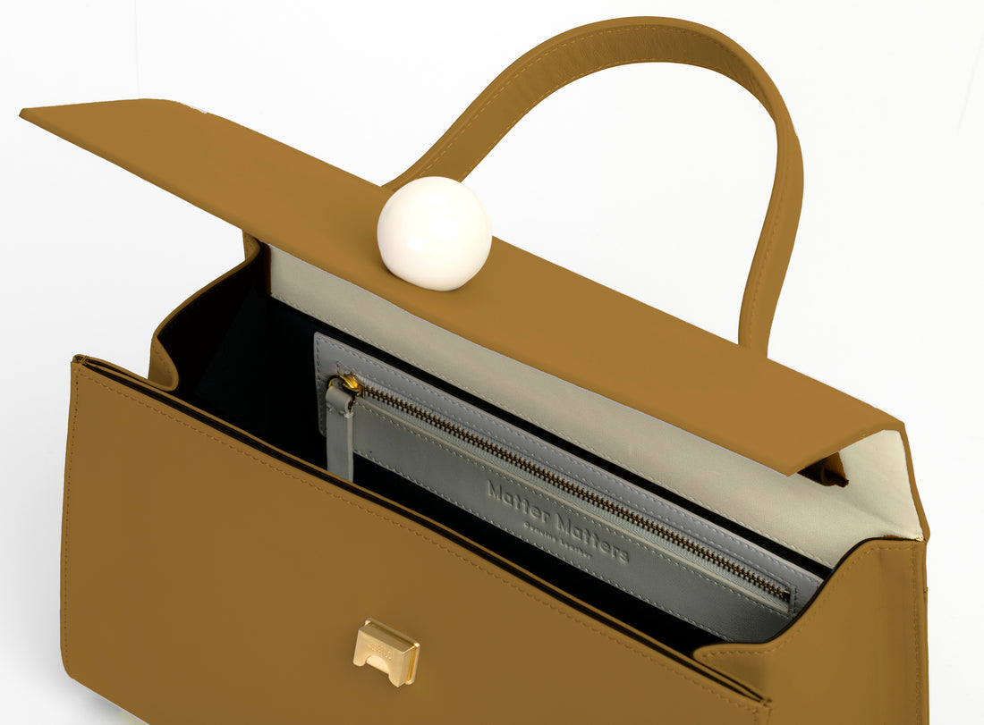 Trapezoid Satchel Bag with Strap • Brown
