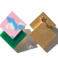 Double Diamond Earrings • Terrazzo Pink on Green