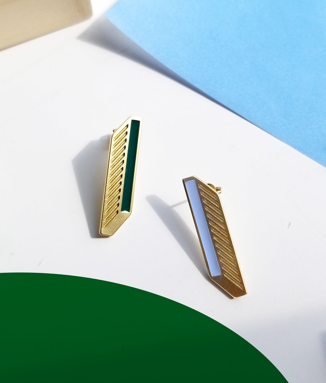 Shadow Studs • Green & Light Blue