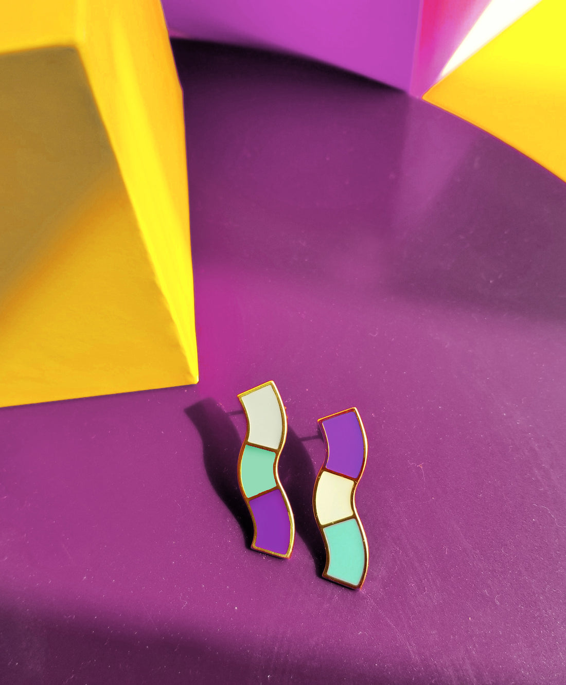 Wave Studs • Purple & Mint