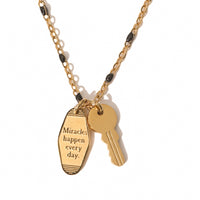 Vacation Key Tag Necklace • Black/Pink/Gold Chain