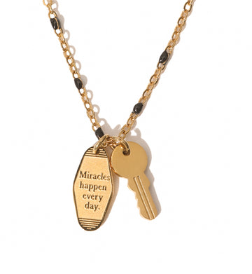Vacation Key Tag Necklace • Black/Pink/Gold Chain
