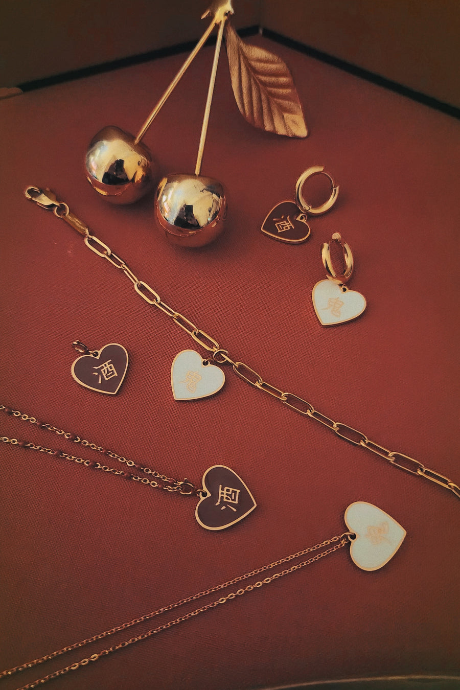 Speak Your Heart/ 酒/鬼 Alcohol/Ghost Necklace • Red/Cream