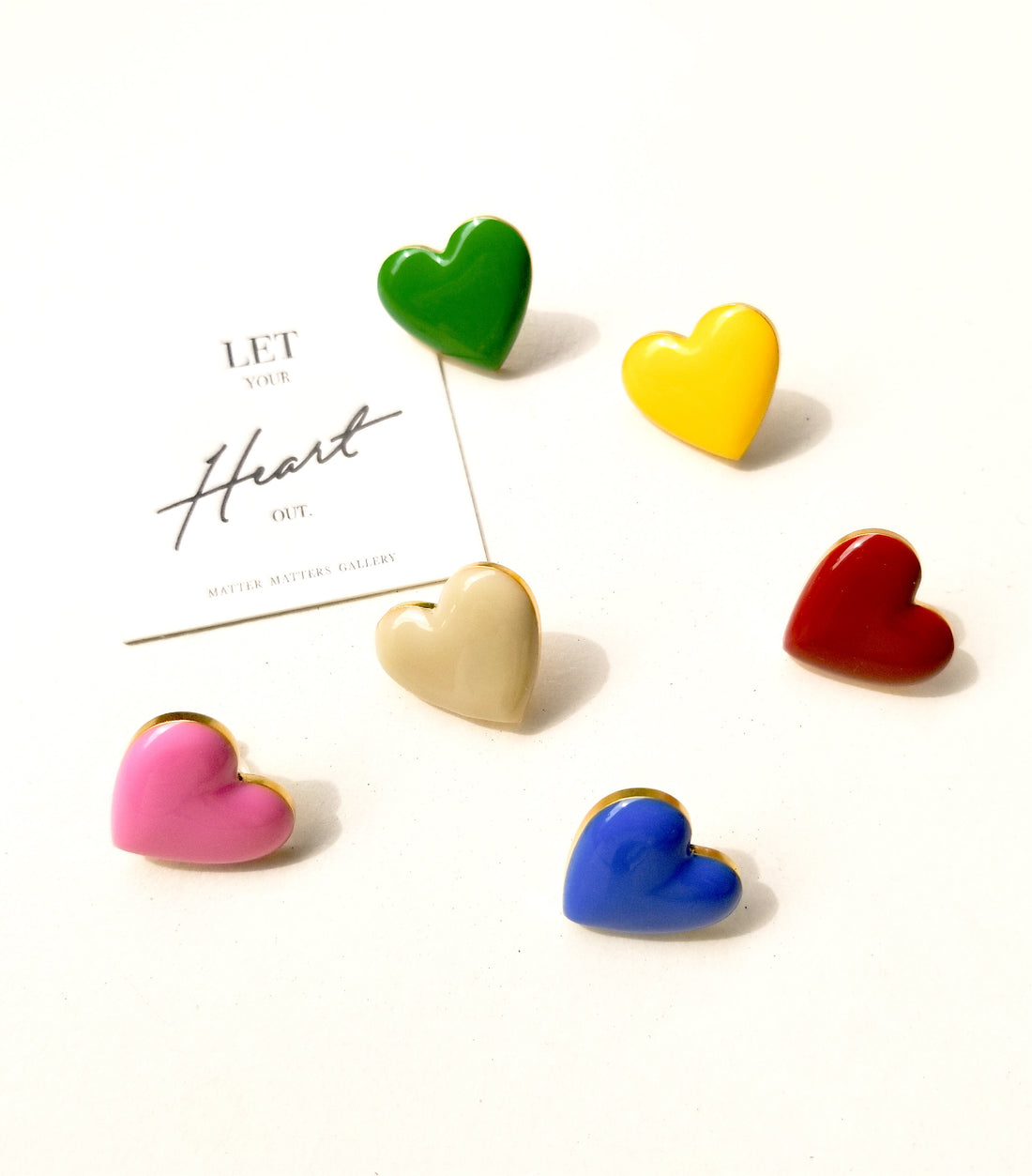 Puffy Heart Studs • White
