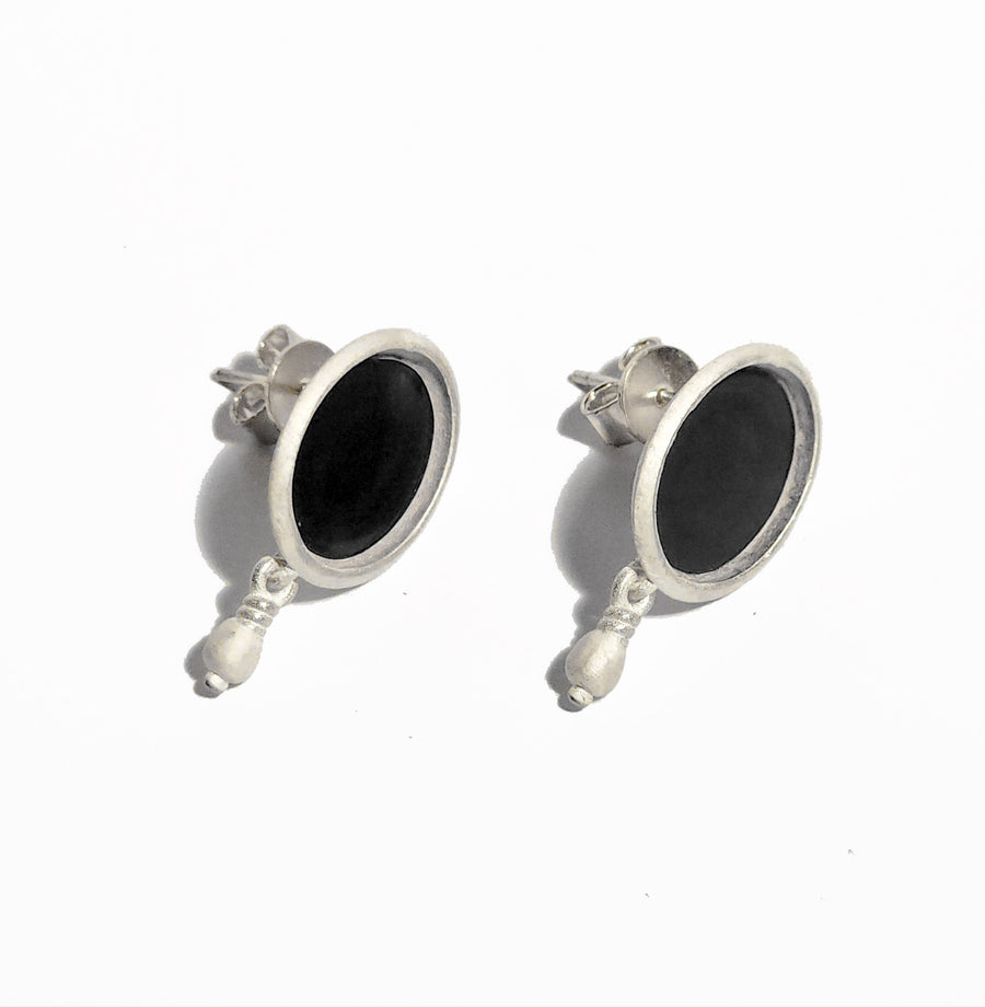 Sterling Silver Onyx Mirror Lake Dangle Earrings