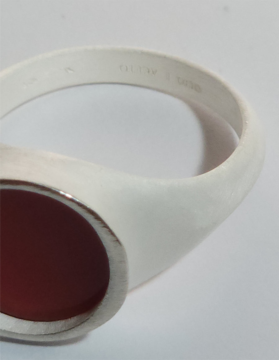 Sterling Silver Red Agate Lake Round Ring