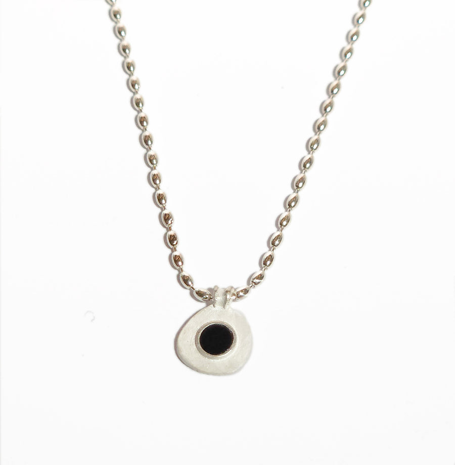 Onyx Sterling Silver Disc Pendant Necklace