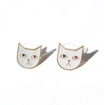 Kitty Tom Earrings • White