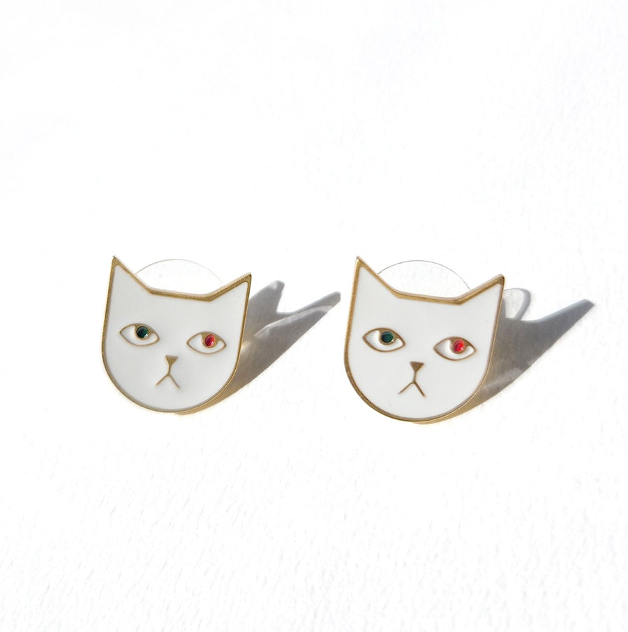 Kitty Tom Earrings • White