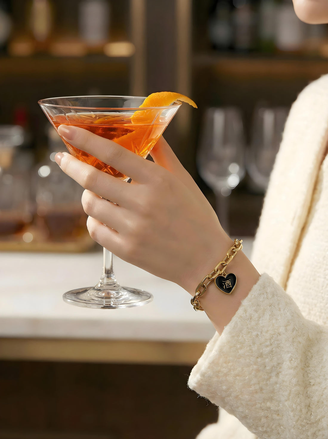 酒 / 鬼 Bold Chain Bracelet • Black/Pink