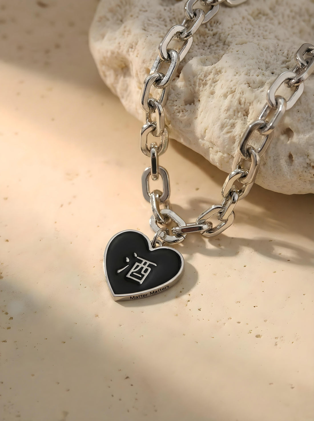 酒 / 鬼 Bold Chain Steel Bracelet • Black/Pink