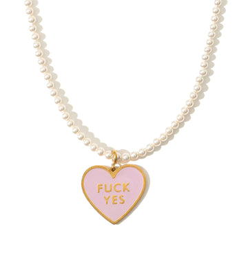 Fuck Yes Crystal Pearl Necklace • Pink