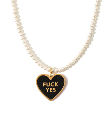 Fuck Yes Crystal Pearl Necklace • Black