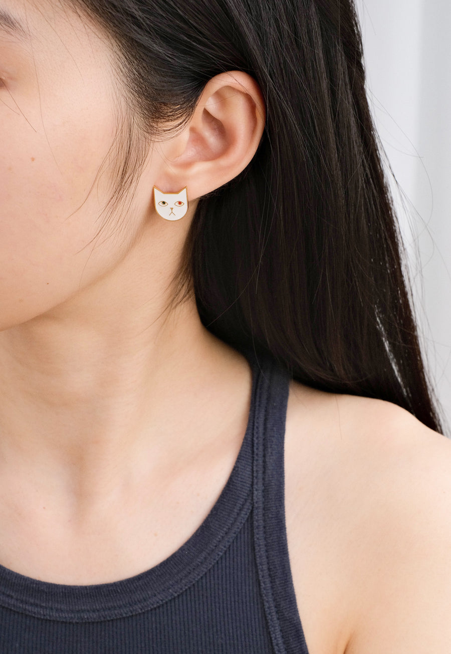 Kitty Tom Earrings • White