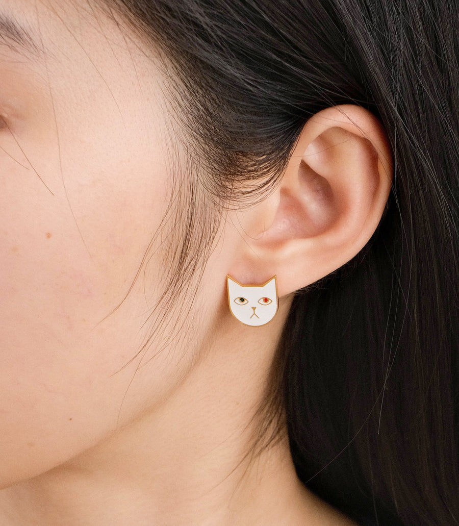 Kitty Tom Earrings • White