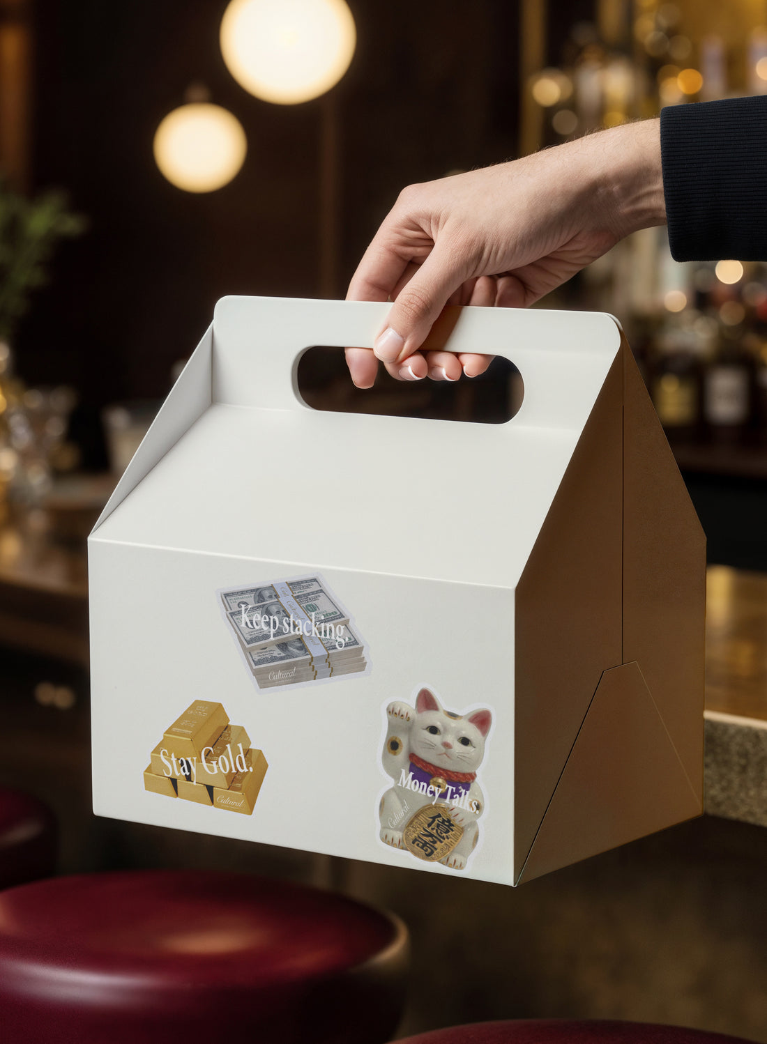 Some Good Fortune Sticker • Money Talks. Money Cat Statue