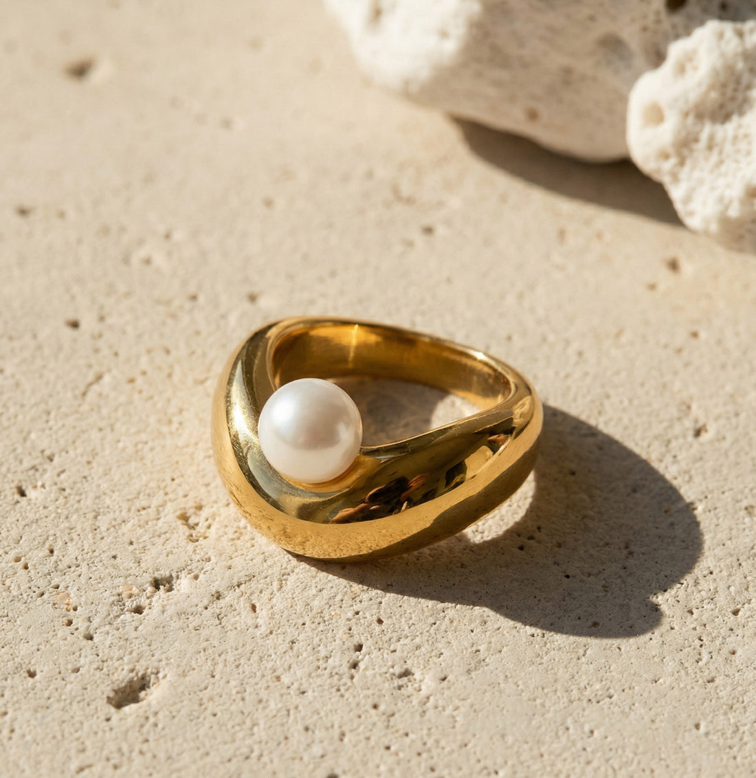 Lucky Oyster Ring • Gold & Faux Pearl