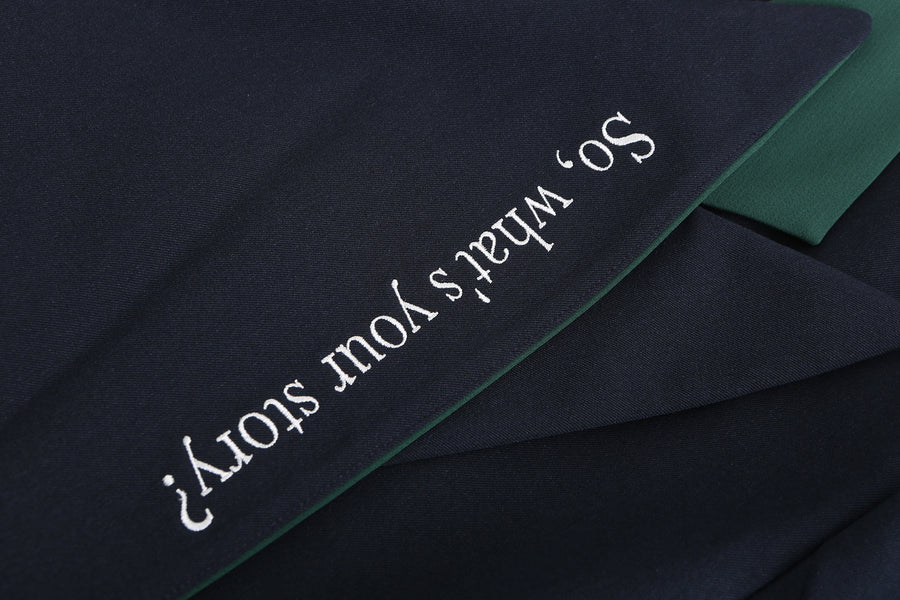 'So,' / Embroidered Two-Tone Oversized Blazer • Navy & Green