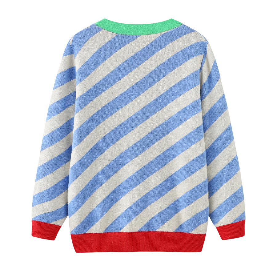 Earn Your / Wool Cashmere-Blend Cardigan • Light Blue / Red