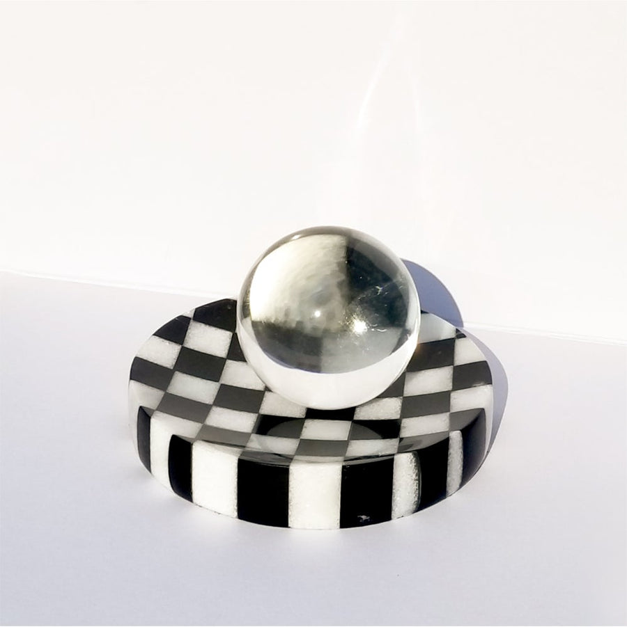 Checkered Marble Ashtray with Crystal Ball