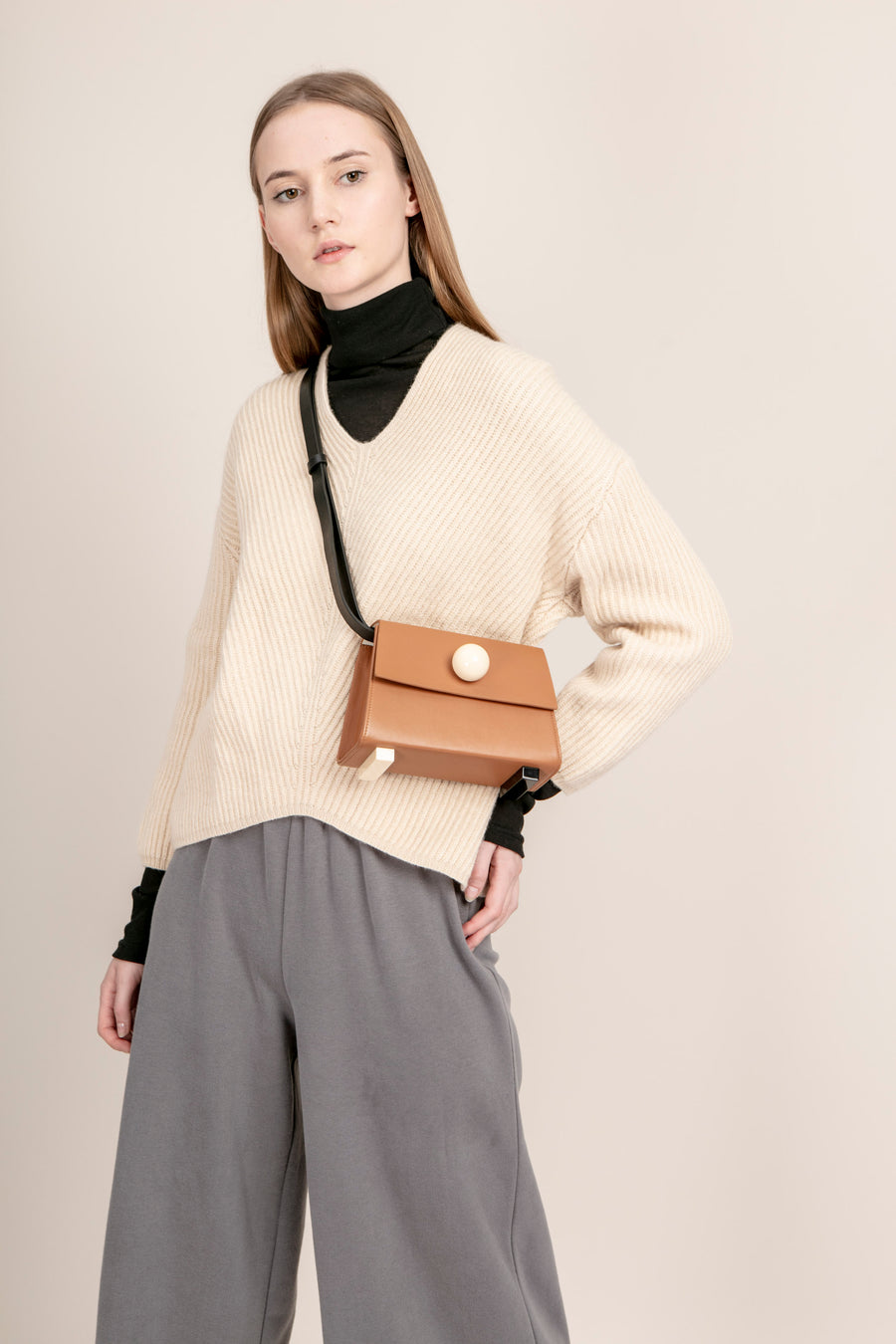 Mini Trapezoid Belt & Shoulder Bag • Brown