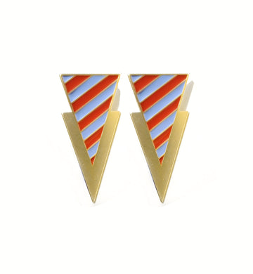 Striped Tri Earrings • Blue & Rush Orange