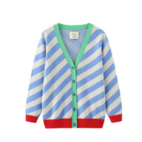 Earn Your / Wool Cashmere-Blend Cardigan • Light Blue / Red
