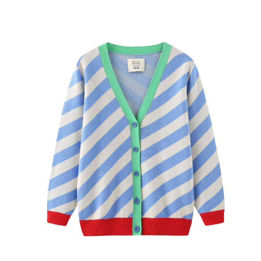 Earn Your / Wool Cashmere-Blend Cardigan • Light Blue / Red