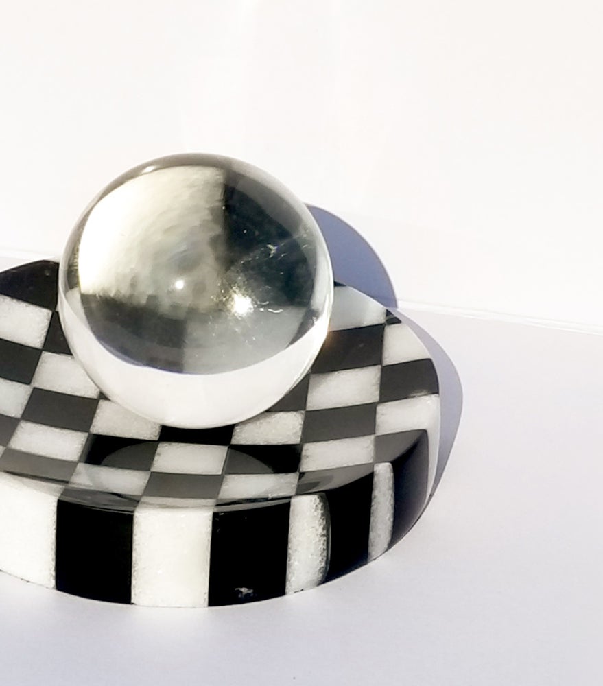 Checkered Marble Ashtray with Crystal Ball