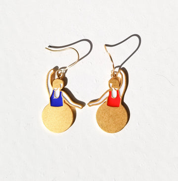 Bauhaus Ballet Earrings • Red & Blue