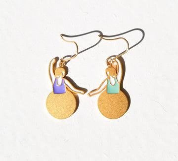 Bauhaus Ballet Earrings • Purple & Mint