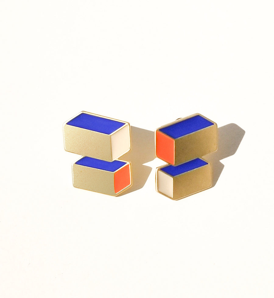 Cuboid Studs • Blue & Orange