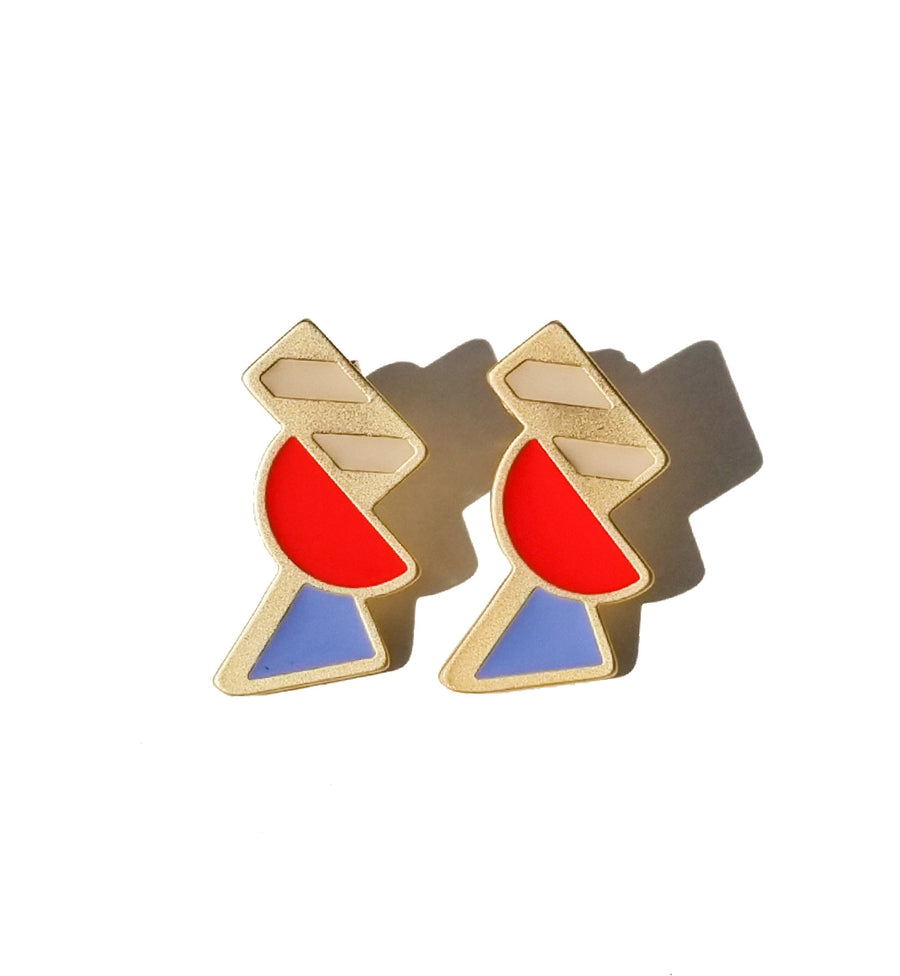 Tilt Earrings •  Red & Light Blue