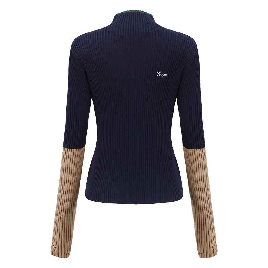 'Nope' / Turtleneck Knit Top • Navy