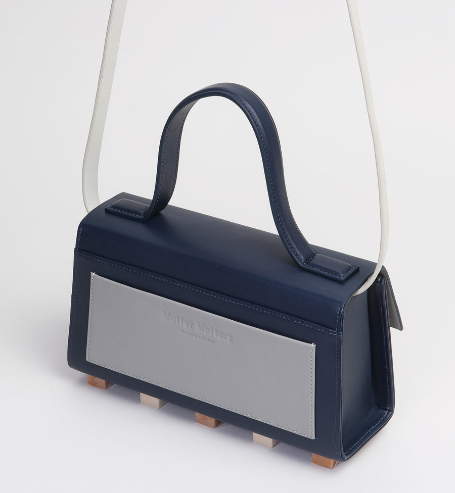 Mini Trapezoid Satchel Bag with Strap • Navy