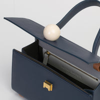 Mini Trapezoid Satchel Bag with Strap • Navy