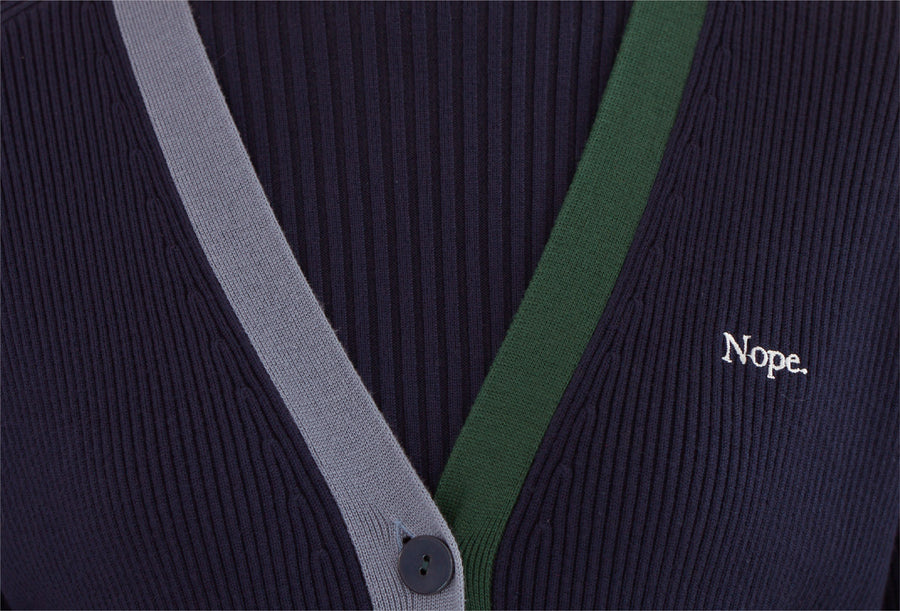 'Nope' / V-Neck Knit Cardigan • Navy