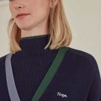 'Nope' / V-Neck Knit Cardigan • Navy