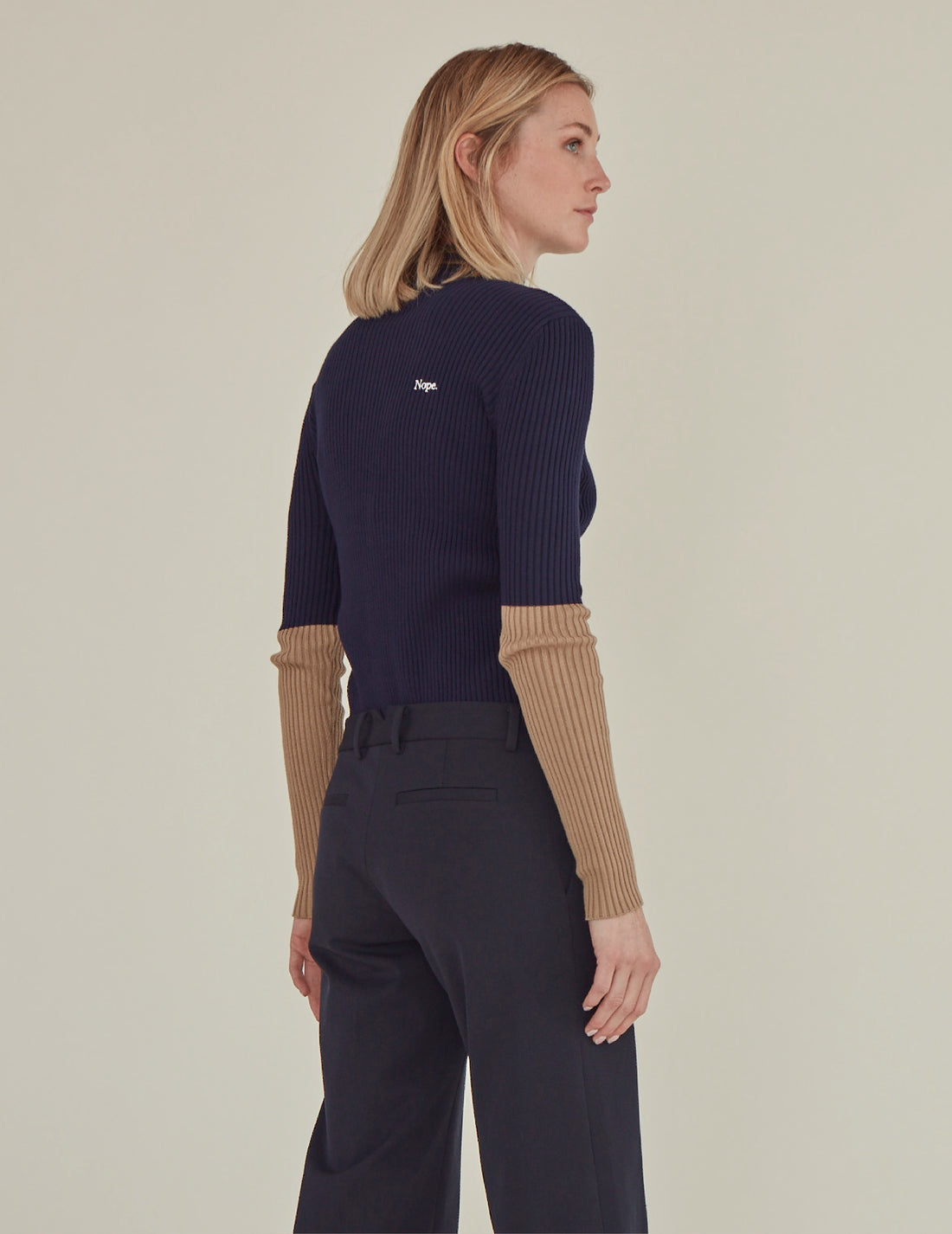 'Nope' / Turtleneck Knit Top • Navy