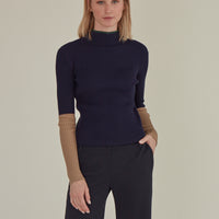 'Nope' / Turtleneck Knit Top • Navy