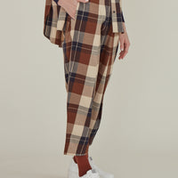 Note to Self / Embroidered Tartan Plaid Pants • Brown
