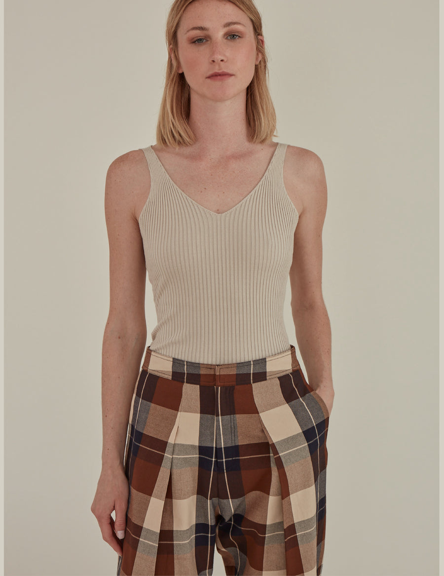 Note to Self / Embroidered Tartan Plaid Pants • Brown